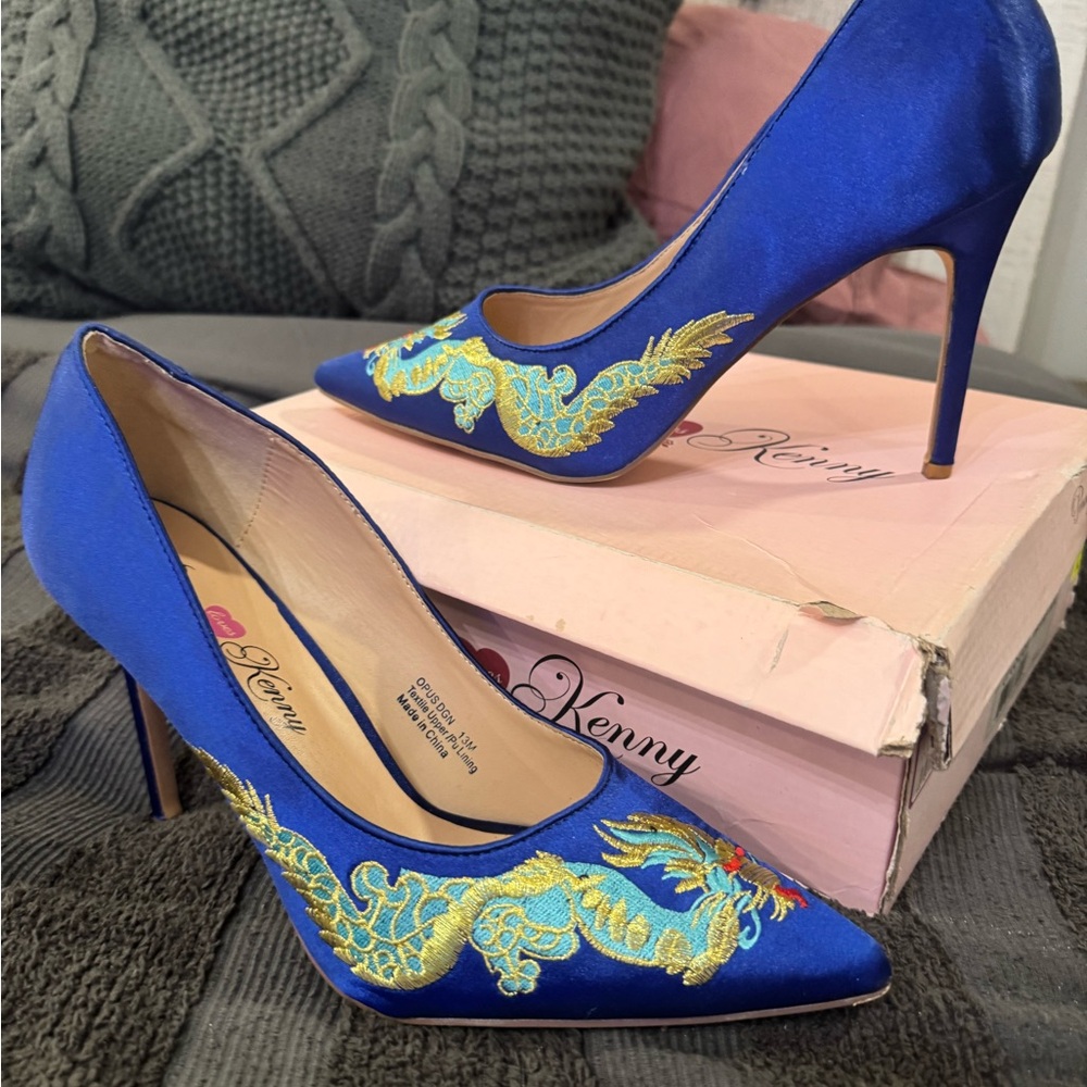 Penny Loves Kenny Blue Satin Fabric Shoes - Picture 2 of 4